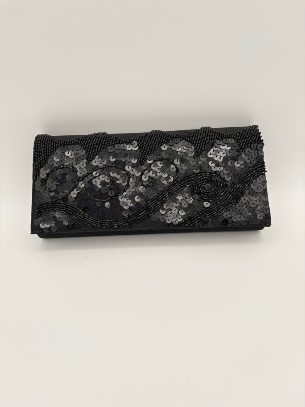 Black Beaded Sequin Evening Clutch Prom Wedding Formal Bag